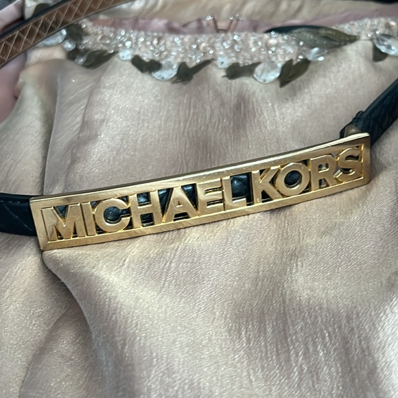 Michael Kors Black Quilted Leather Plaque Belt main image 3